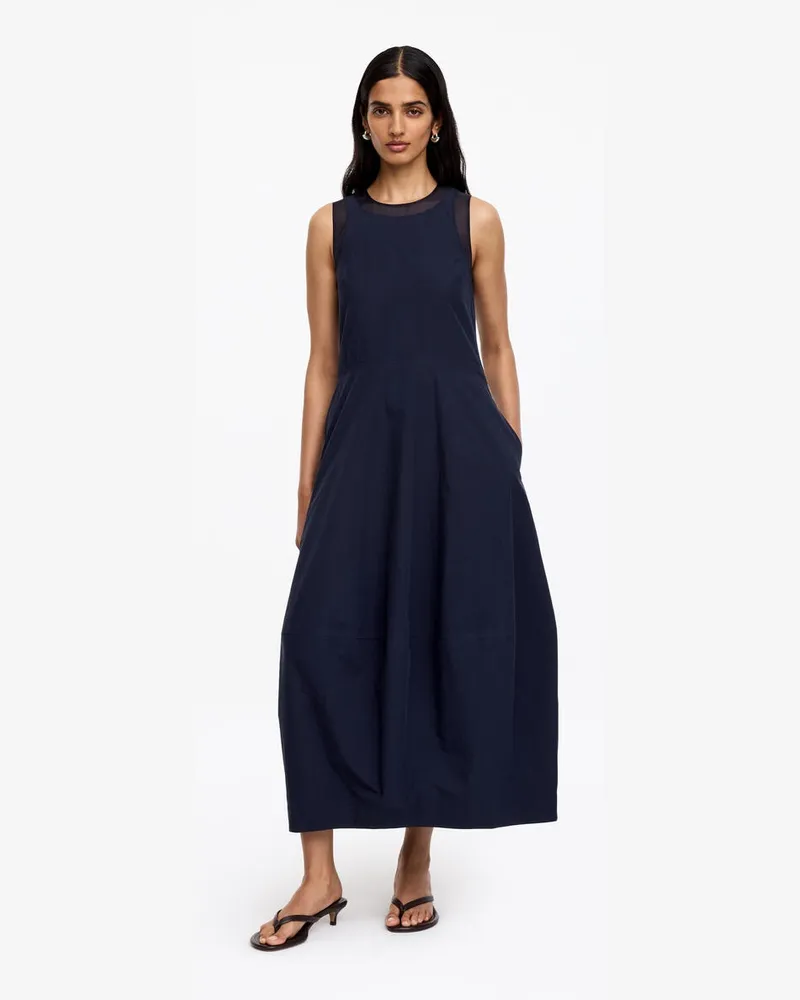 Arket Kleid Mit Seidenorganzabesatz -Blau Blau