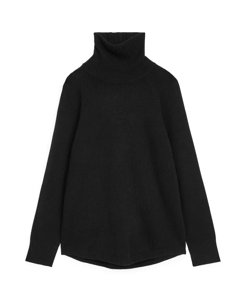Arket Rollkragenpullover Mit Raglanärmeln, Aus Kaschmir - Schwarz Schwarz