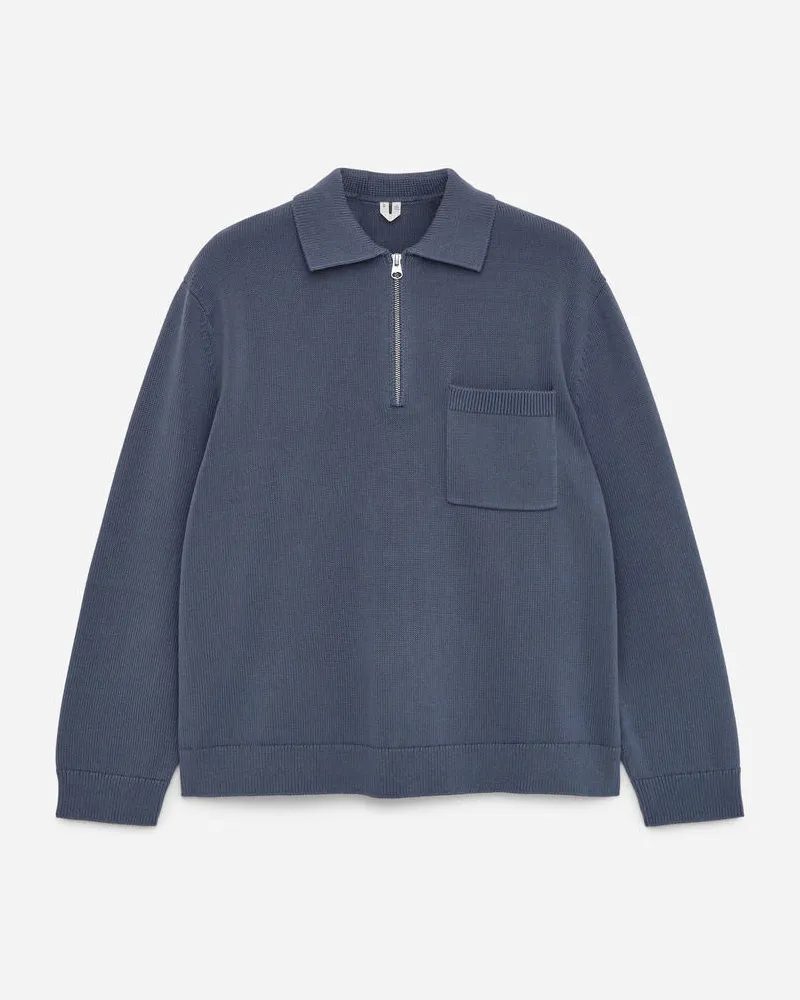 Arket Baumwollpullover Mit Kurzem Reißverschluss - Blau Blau