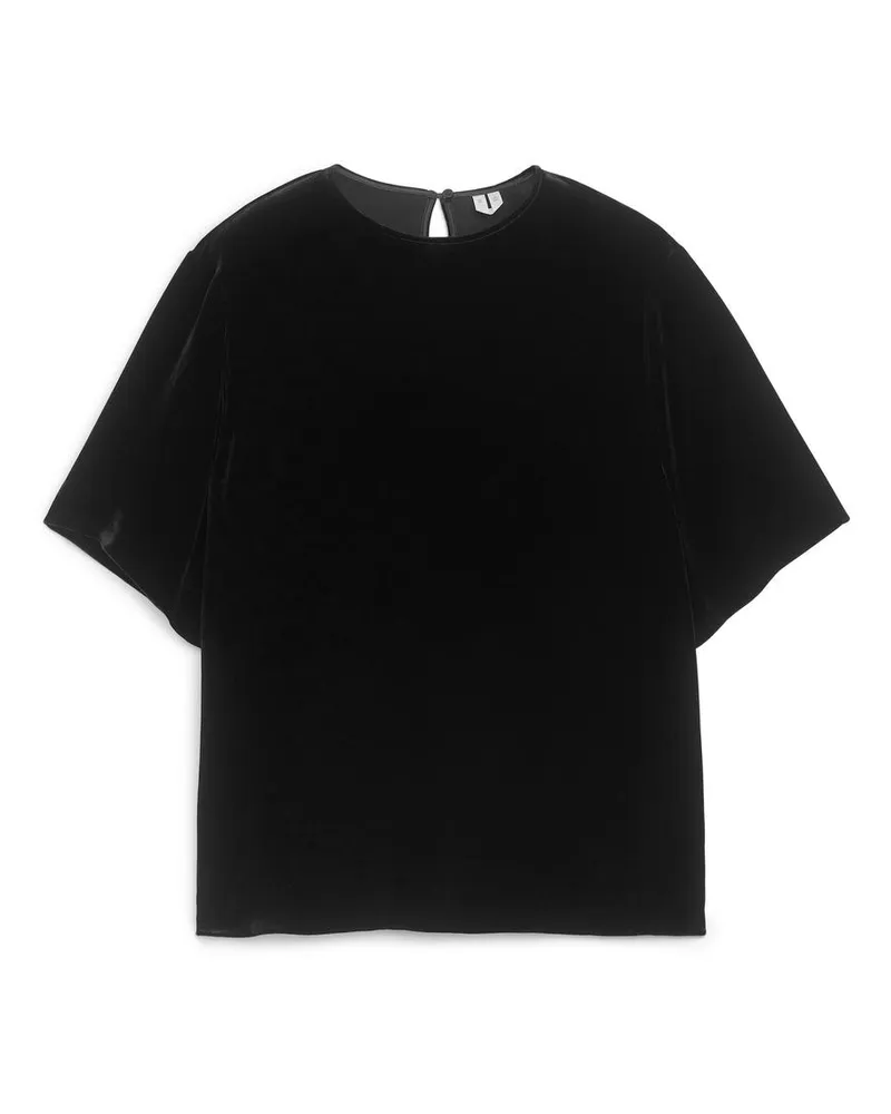Arket T-Shirt Aus Samt - Schwarz Schwarz