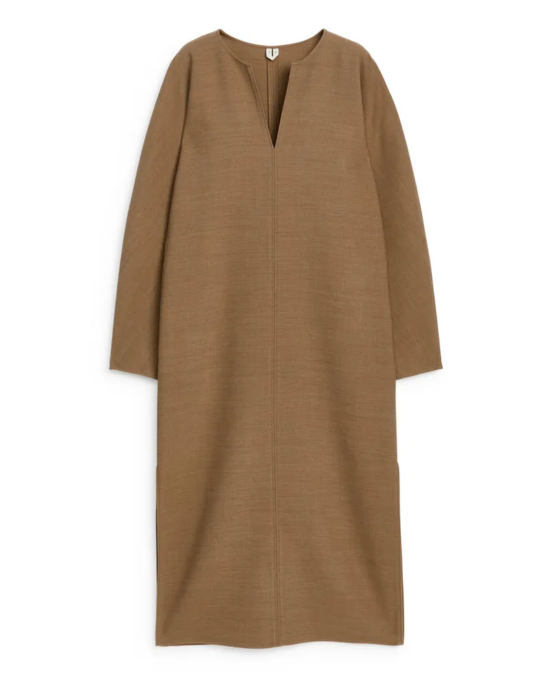 Arket Tunikakleid Aus Wollmischung - Beige Dunkelbeige