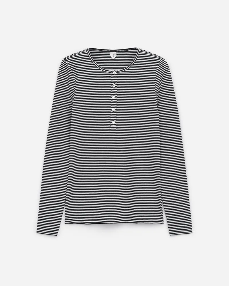 Arket Geripptes Henley-Shirt - Blau|Weiß|Mehrfarbig Dunkelblau
