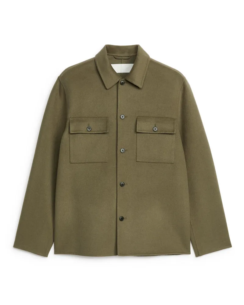 Arket Doubleface-Hemd Aus Wollmischung - Grün Khaki