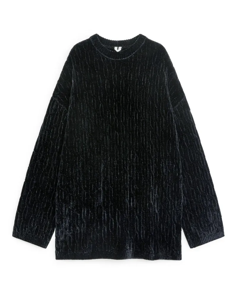 Arket Chenille-Pullover Mit Zopfmuster - Schwarz Schwarz
