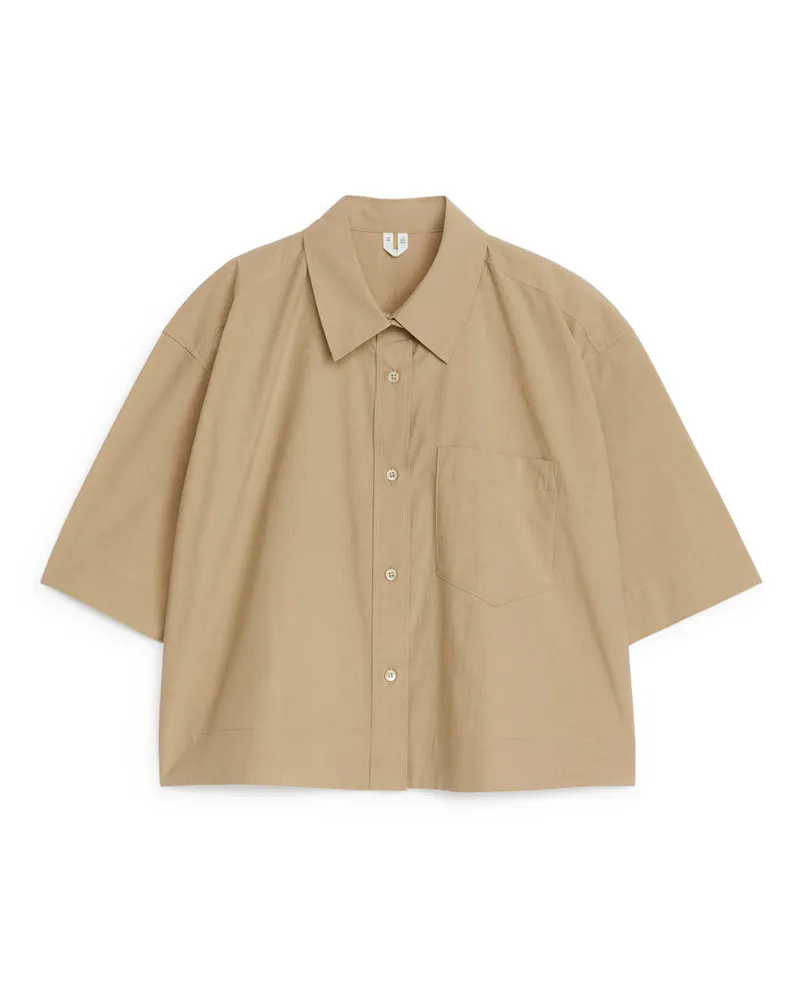 Arket Kurzärmlige Hemdbluse - Beige Dunkelbeige