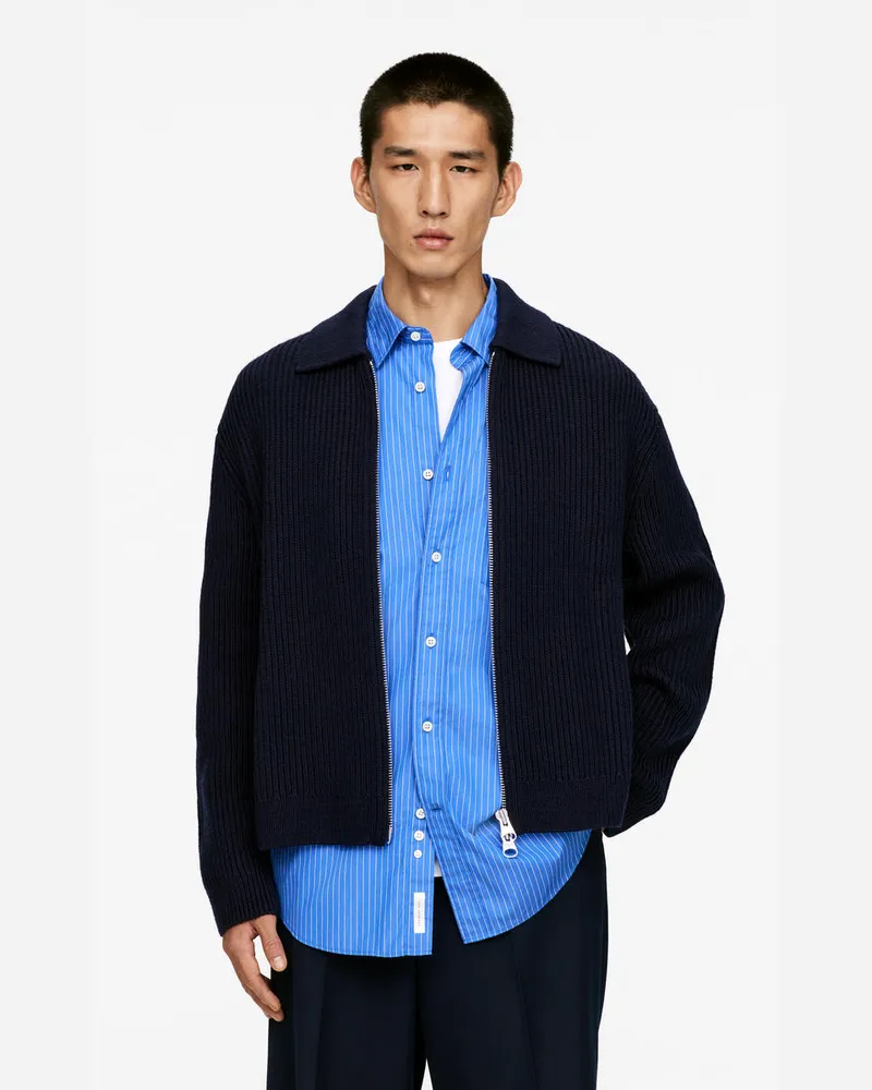 Arket Woll- Und Baumwollstrickjacke Mit Reißverschluss -Blau Blau