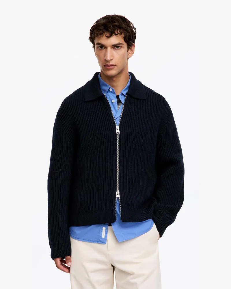 Arket Woll- Und Baumwollstrickjacke Mit Reißverschluss -Blau Blau