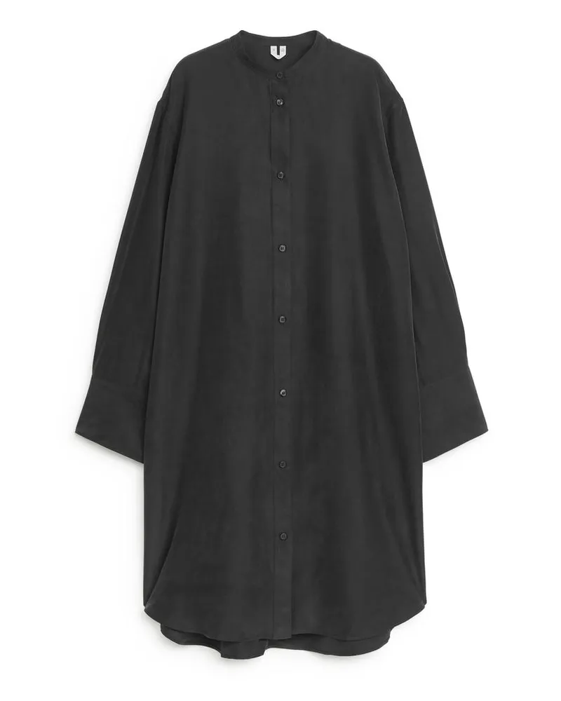 Arket Langes Seidenhemd - Schwarz Schwarz
