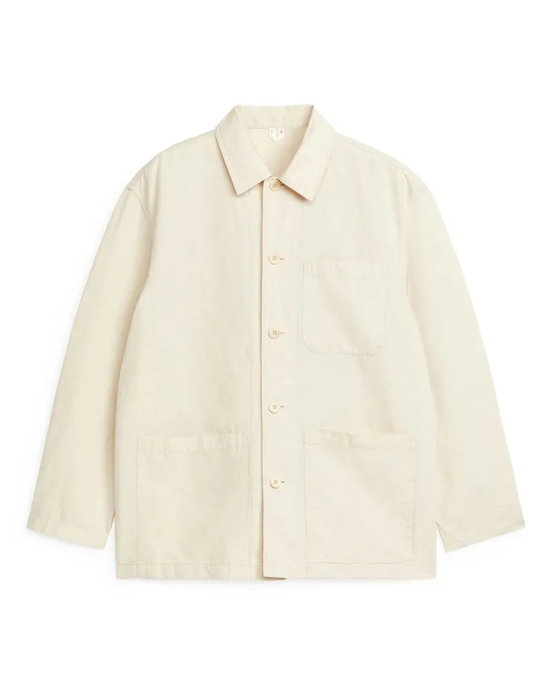 Arket Overshirt Aus Baumwolle Und Leinen - Beige Natürliches