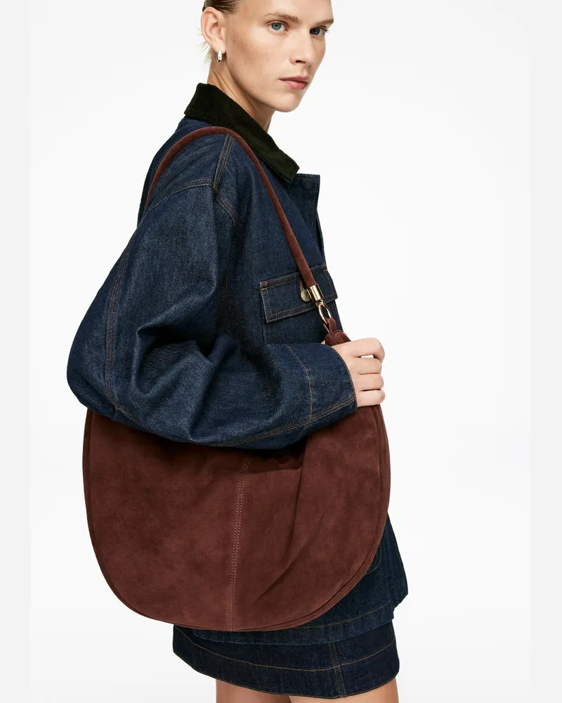 Arket Schultertasche Aus Veloursleder -Braun Braun