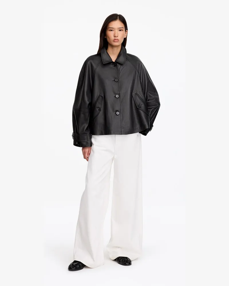 Arket Lederjacke In A-Linie -Schwarz Schwarz