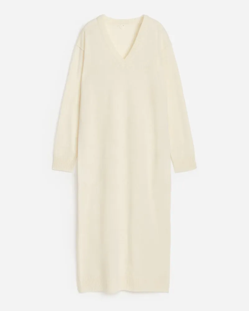 Arket Wollkleid Mit V-Ausschnitt -Weiß Weiß