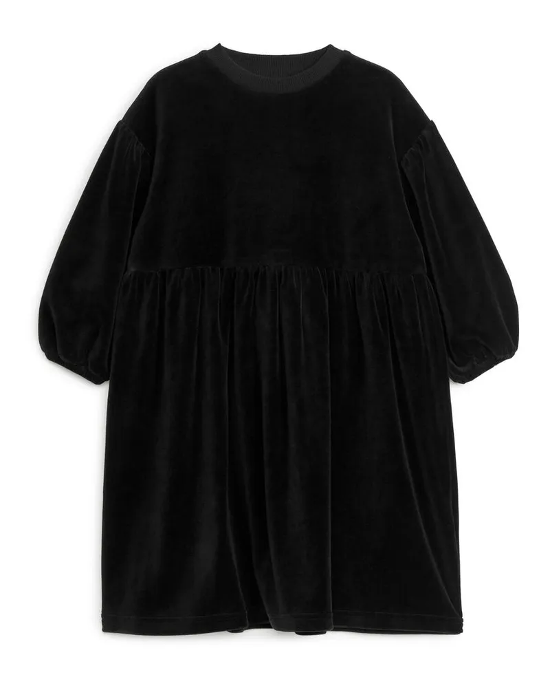 Arket Samtkleid Mit Raffung - Schwarz Schwarz
