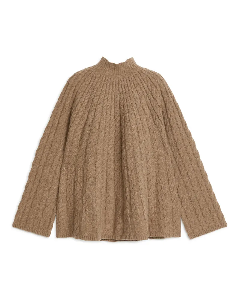 Arket Strickpullover Aus Wolle Mit Zopfmuster - Braun Kamel