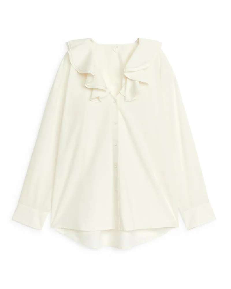 Arket Bluse Mit Rüschenkragen - Weiß Weiß