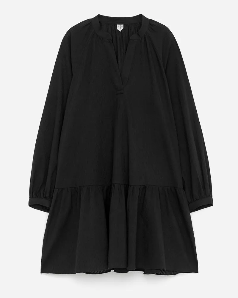 Arket Kleid Aus Leinen Und Baumwolle -Schwarz Schwarz