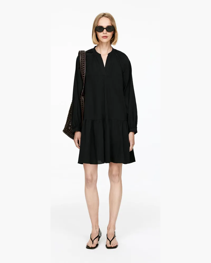 Arket Kleid Aus Leinen Und Baumwolle -Schwarz Schwarz