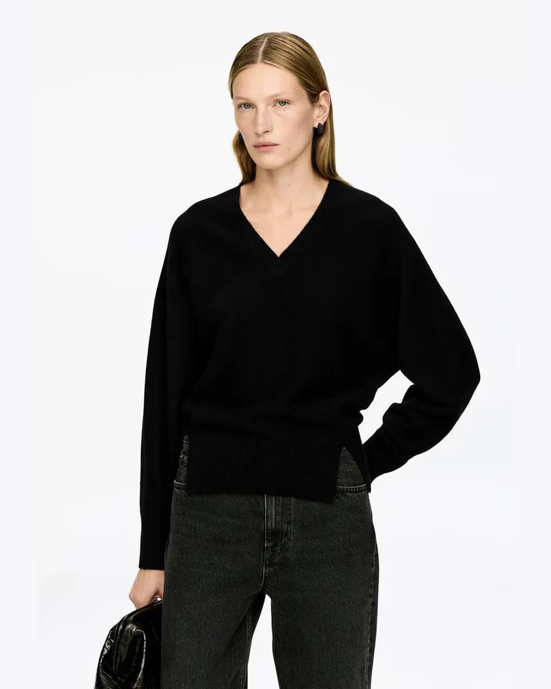 Arket Pullover Mit V-Ausschnitt Aus Reinem Kaschmir -Schwarz Schwarz