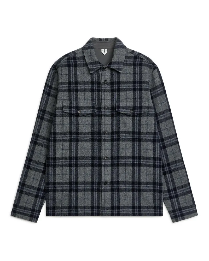 Arket Overshirt Aus Wollmischung - Grau|Mehrfarbig|Blau Grau