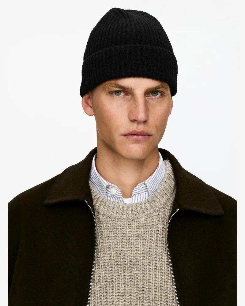 Arket Rippstrick-Beanie Aus Wollmischung -Schwarz Schwarz