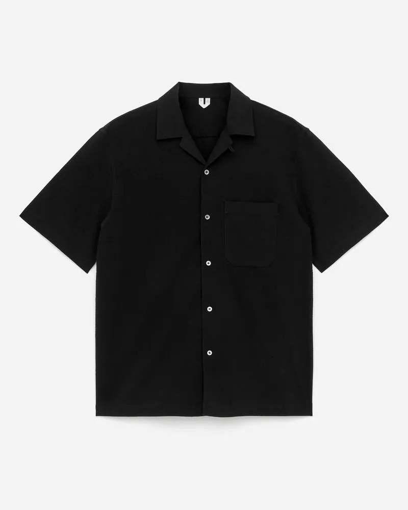 Arket Seersucker-Hemd Mit Kubanischem Kragen -Schwarz Schwarz