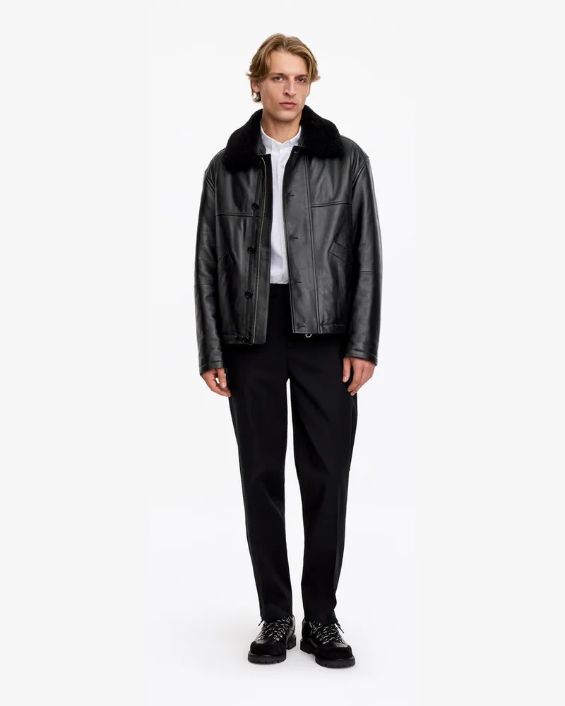 Arket Fliegerjacke Aus Leder -Schwarz Schwarz