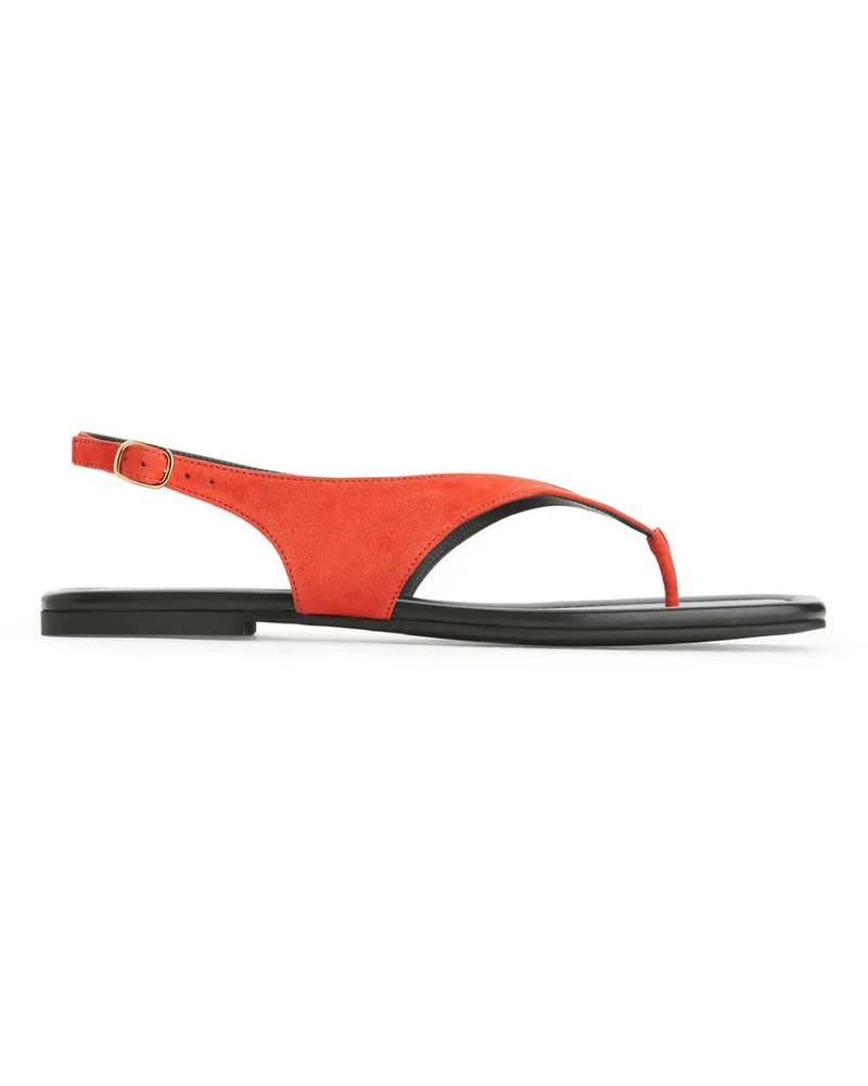 Arket Zehenstegsandalen Aus Wildleder - Orange|Schwarz Orange