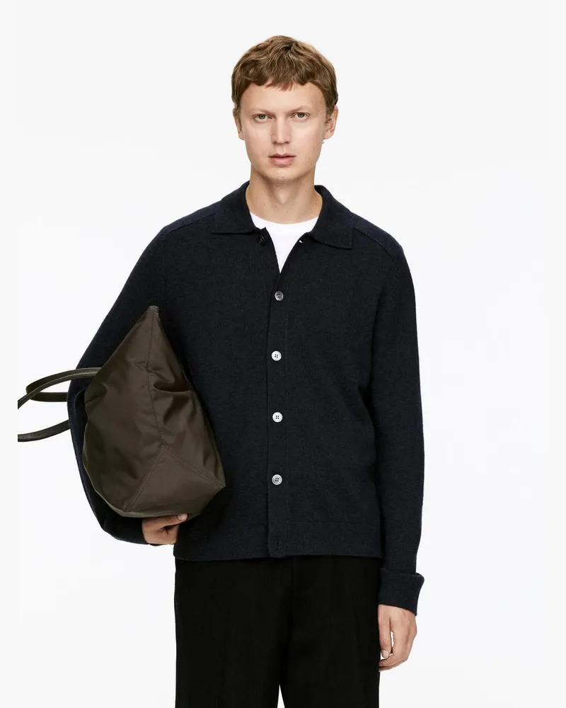 Arket Strickjacke Aus Lammwolle Mit Polokragen -Blau Blau