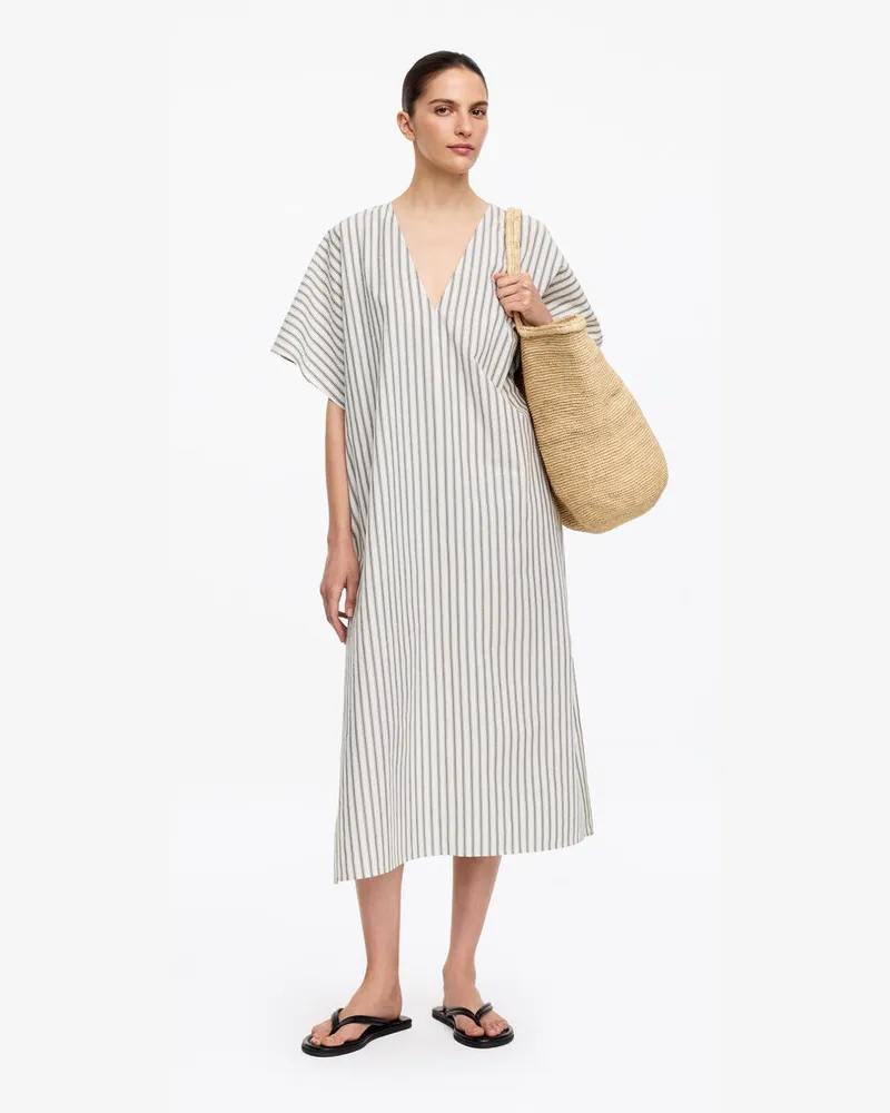 Arket Gestreiftes Baumwollkleid -Weiß Weiß