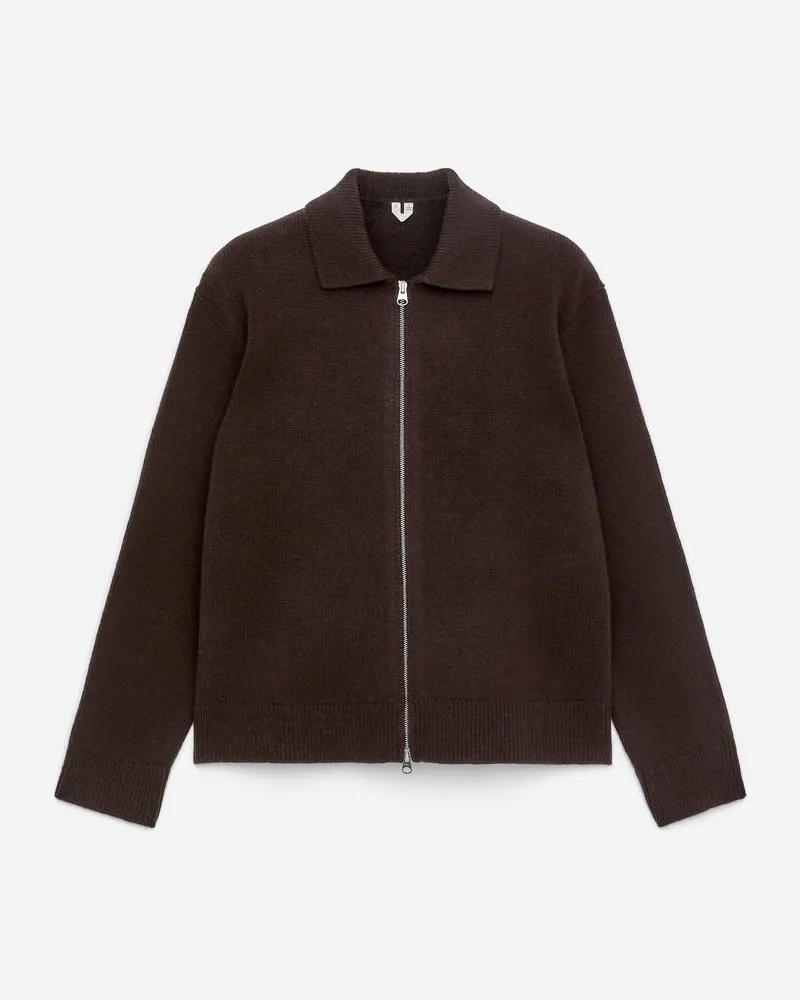 Arket Strickjacke Aus Wolle Mit Reißverschluss -Braun Braun