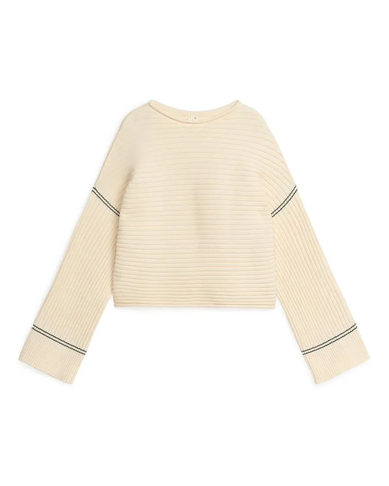 Arket Rippstrickpullover Aus Baumwolle - Weiß Cremeweiß
