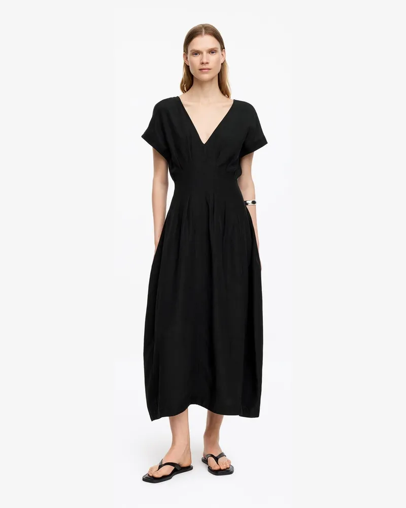 Arket Kleid Mit V-Ausschnitt Und Falten -Schwarz Schwarz