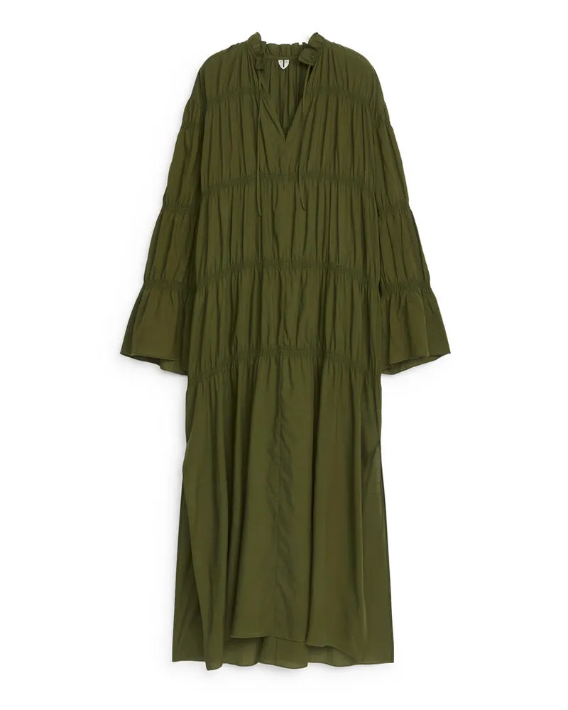 Arket Gesmoktes Maxikleid - Grün Dunkelgrün