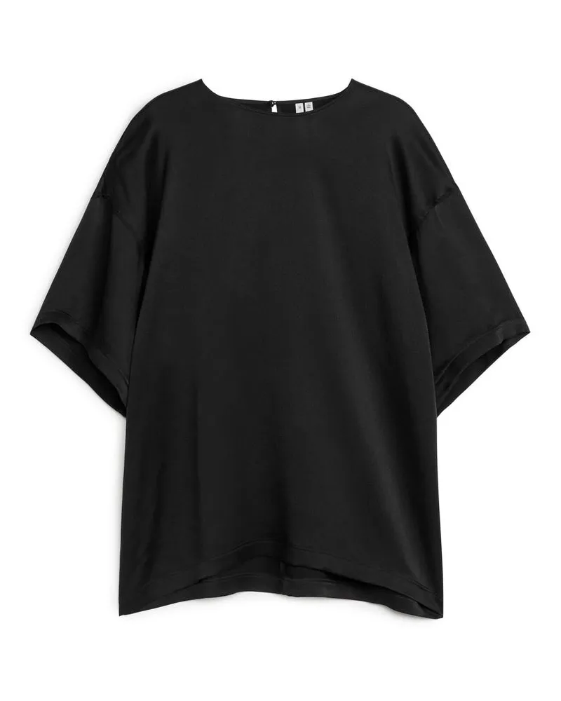 Arket Oversize-T-Shirt aus Seide Schwarz