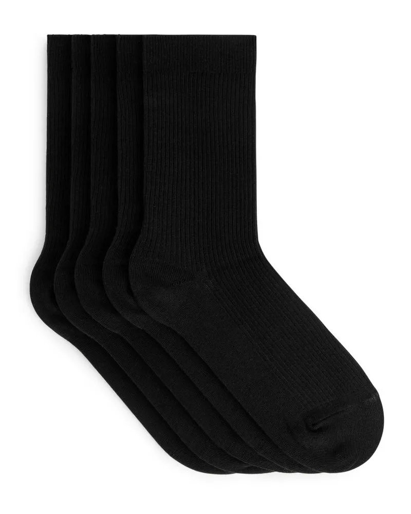 Arket Gerippte Baumwollsocken, 5Er-Pack Schwarz