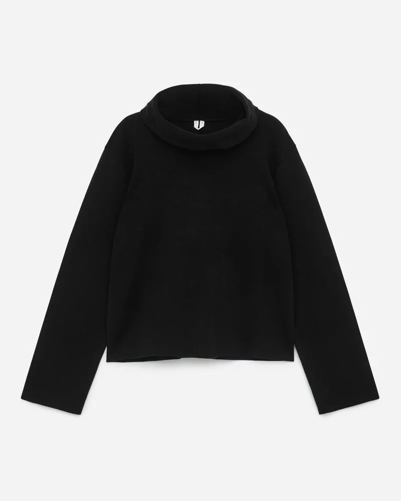 Arket Baumwollpullover Mit Stehkragen - Schwarz Schwarz