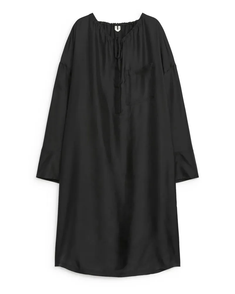 Arket Midikleid Aus Seide - Schwarz Schwarz