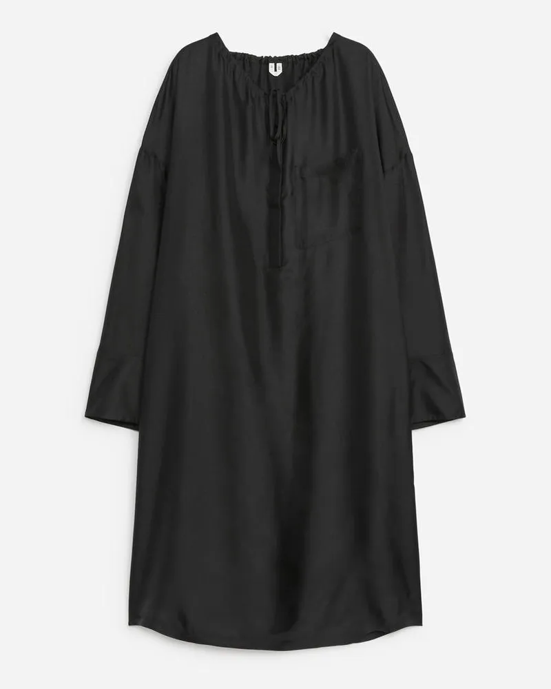 Arket Midikleid Aus Seide -Schwarz Schwarz