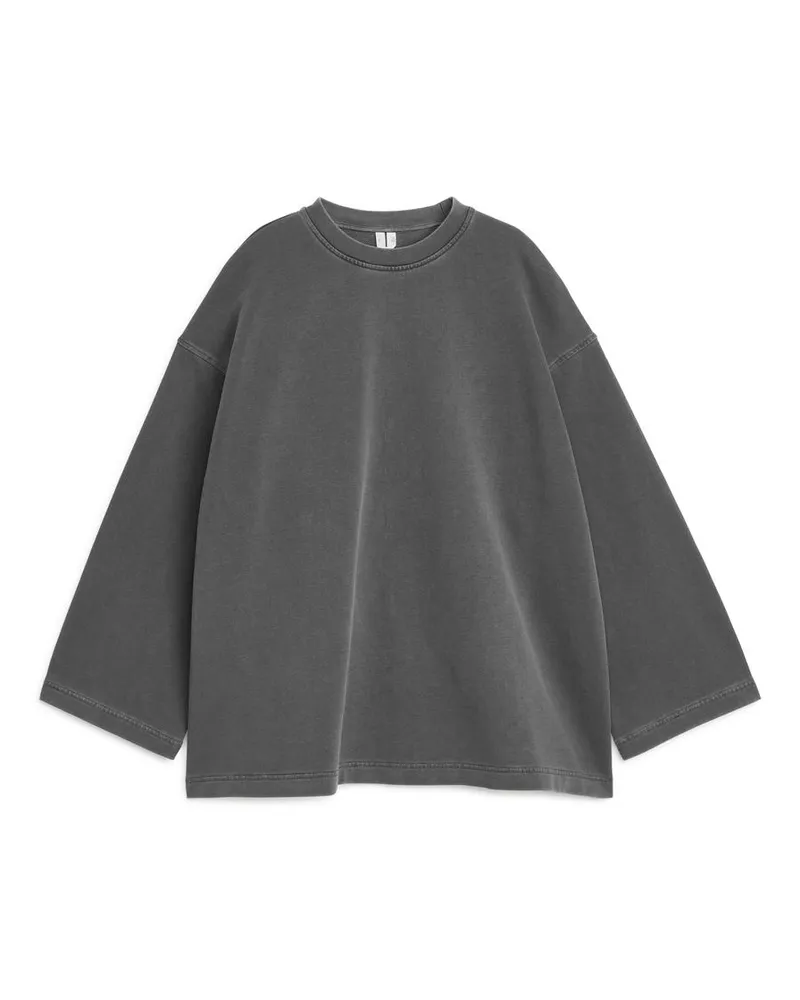 Arket Lockeres Sweatshirt Aus Frottee - Grau|Schwarz Verwaschenes