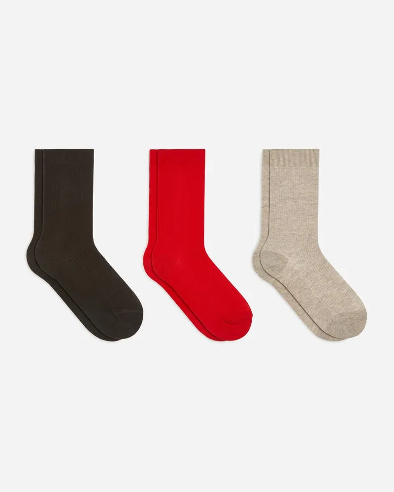 Arket Gerippte Baumwollsocken 3er-Pack -Rot Rot
