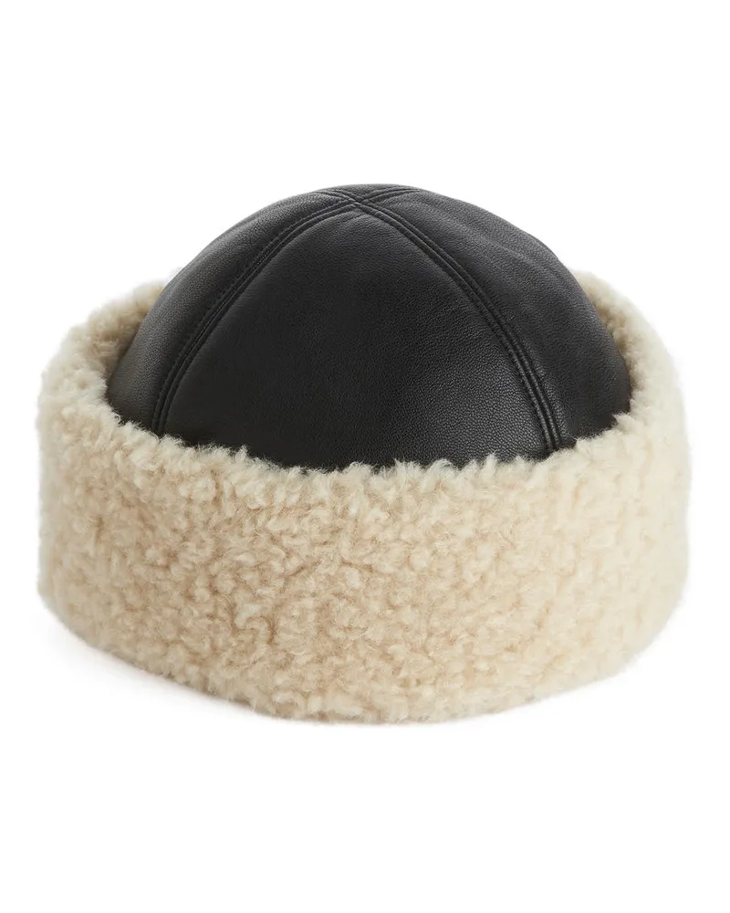 Arket Warme Ledermütze - Schwarz|Mehrfarbig|Beige Schwarz