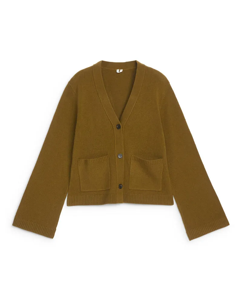 Arket Strickjacke Aus Wolle - Grün Khaki