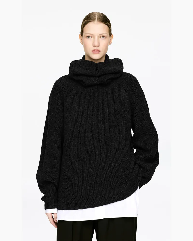 Arket Pullover Mit Umlegekragen -Grau Grau