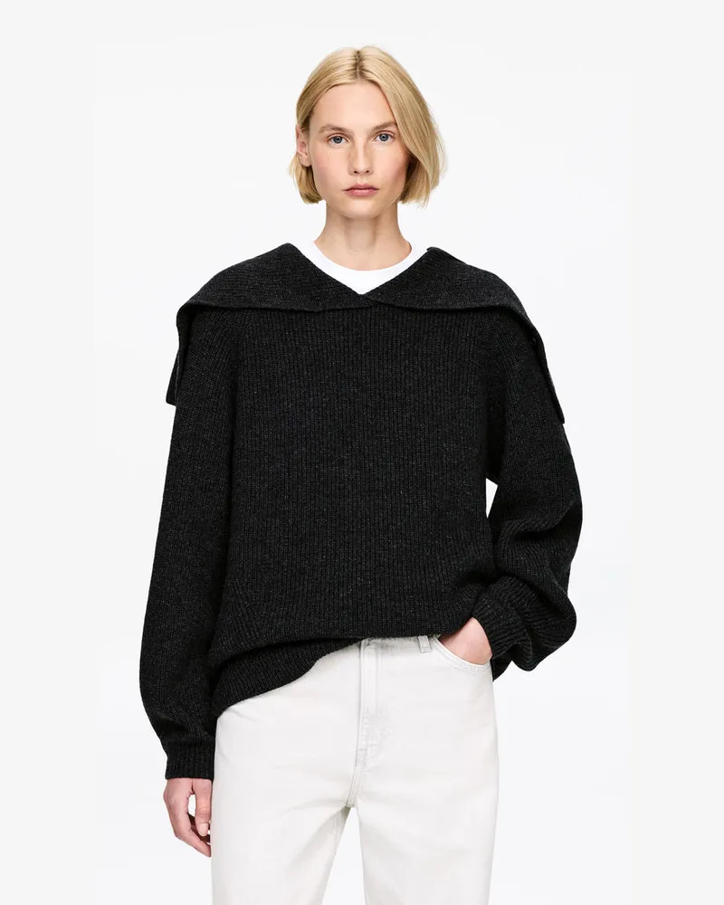 Arket Pullover Mit Umlegekragen -Grau Grau