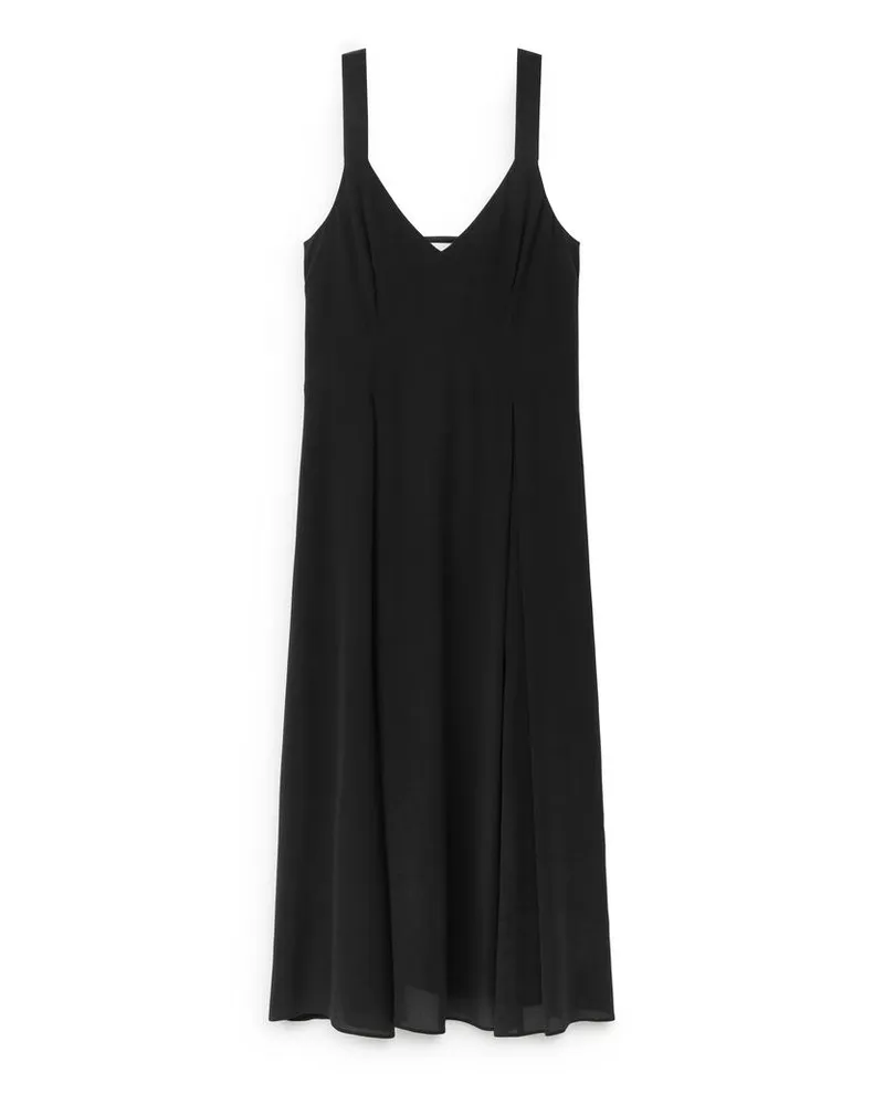 Arket Midikleid Aus Seide - Schwarz Schwarz