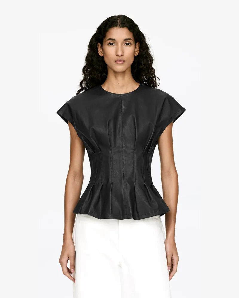 Arket Lederoberteil Mit Falten -Schwarz Schwarz