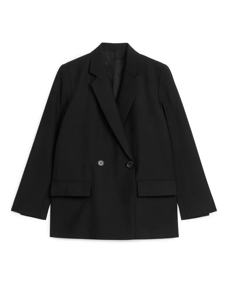 Arket Doppelreihiger Blazer In Panamabindung - Schwarz Schwarz