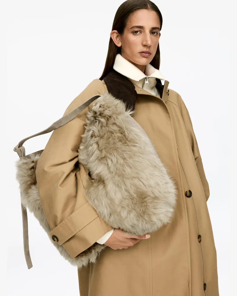 Arket Tragetasche Aus Veloursleder Und Shearling -Beige Beige