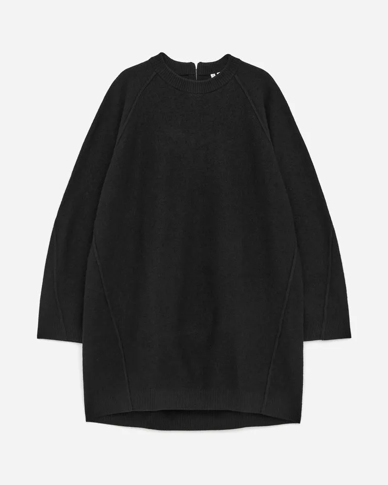 Arket Minikleid Aus Wollwalk -Schwarz Schwarz