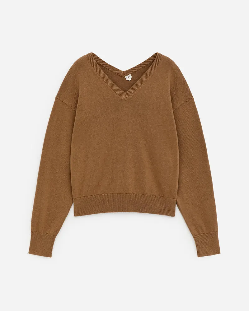 Arket Pullover Aus Baumwolle Und Wolle Mit V-Ausschnitt -Braun Braun